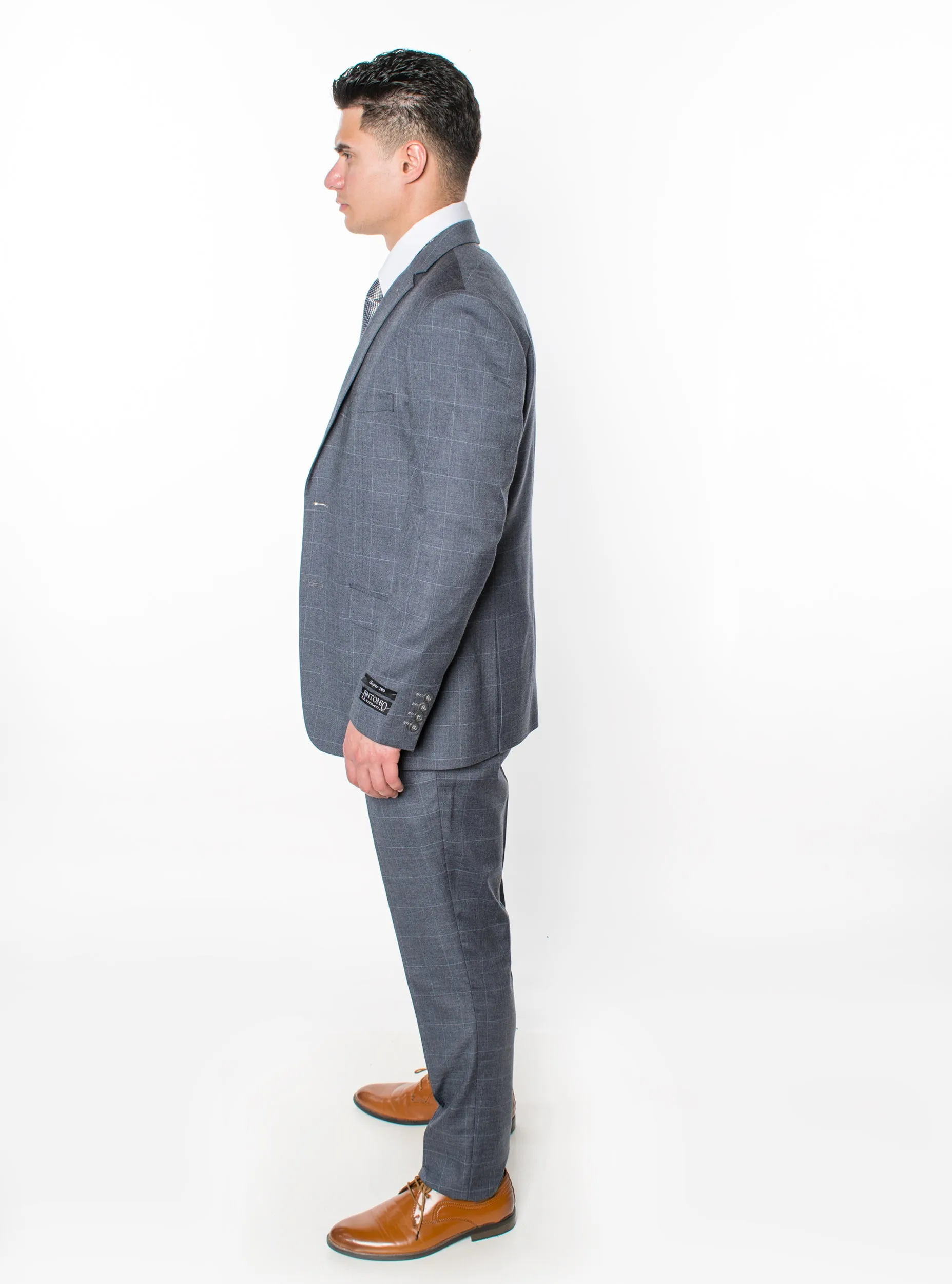 3 Piece Plaid Suit - Grey (413002)
