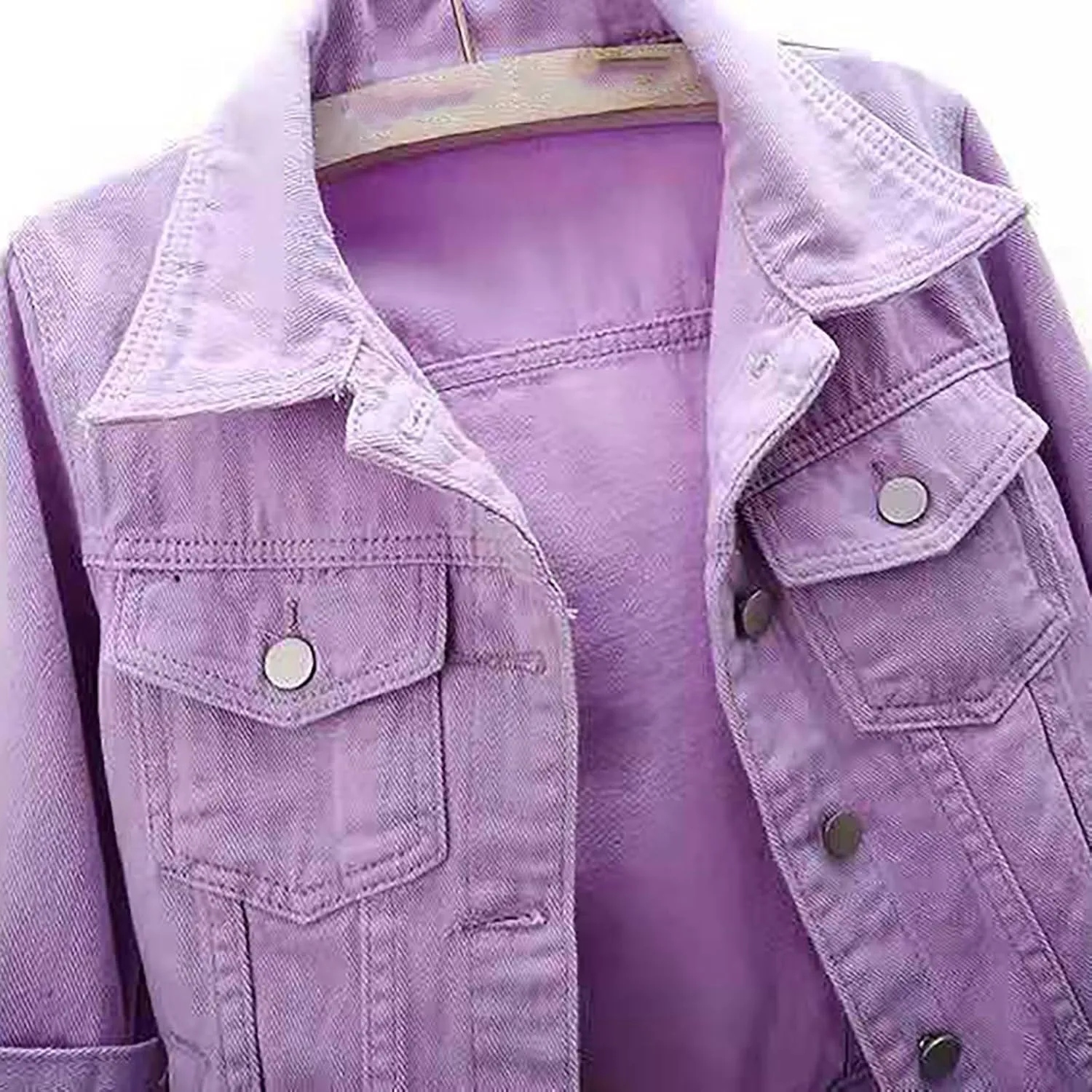 3/4 Sleeve Short Denim Jacket plus size jean jacket Basic Lapel Button Down Cropped Coat