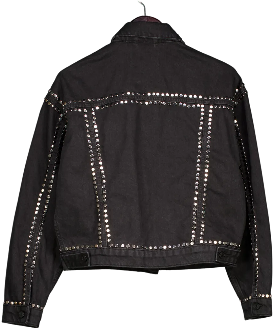 All Saints Black Bella Studded Relaxed Denim Jacket UK 6