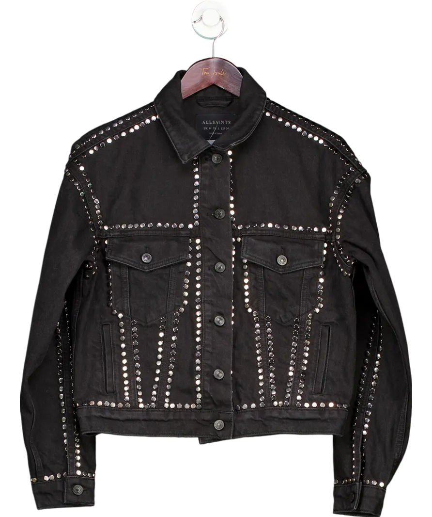All Saints Black Bella Studded Relaxed Denim Jacket UK 6