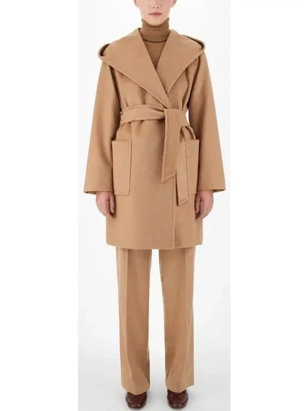 Belted Hooded Midi Coat in Camel