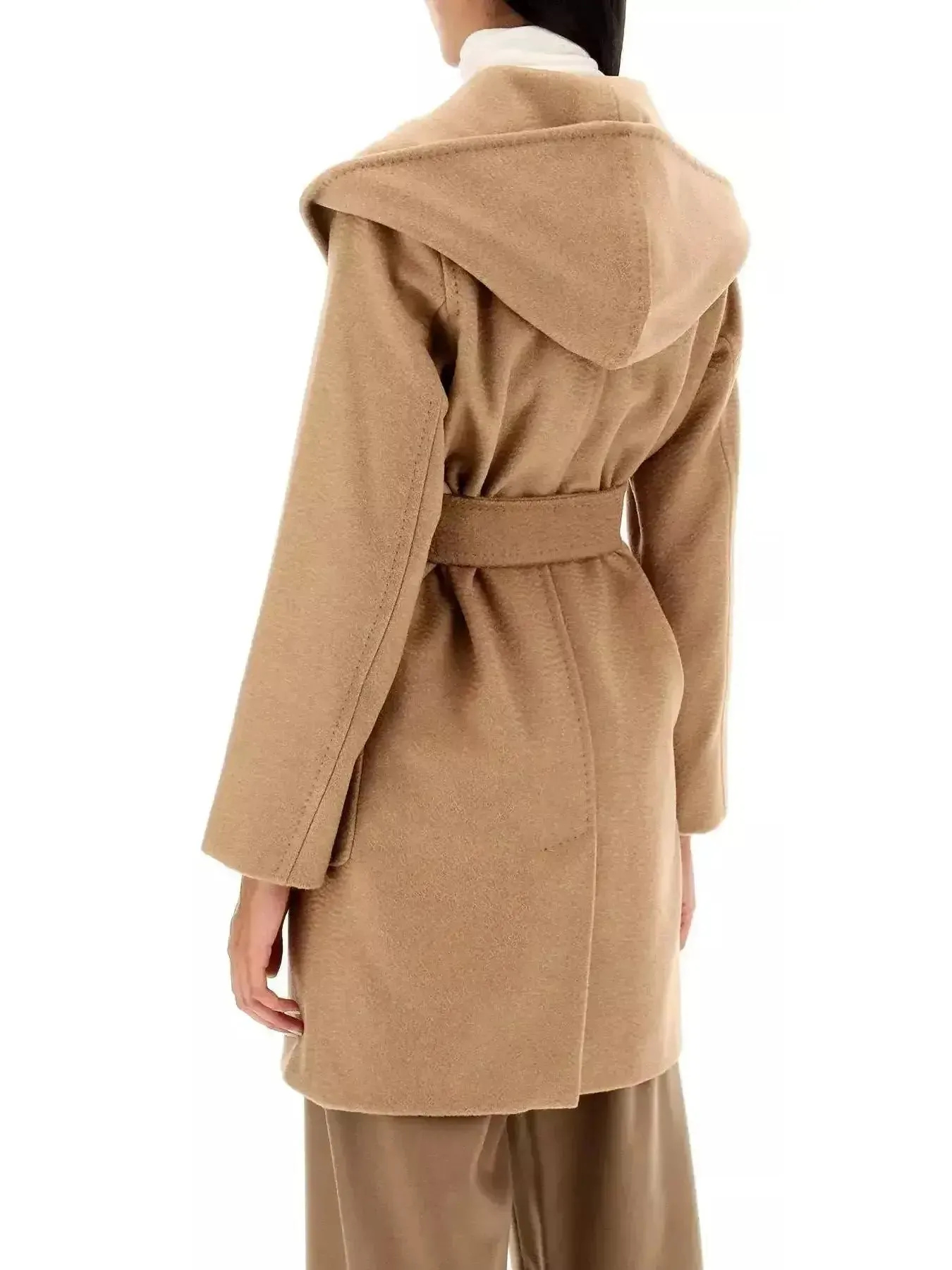 Belted Hooded Midi Coat in Camel