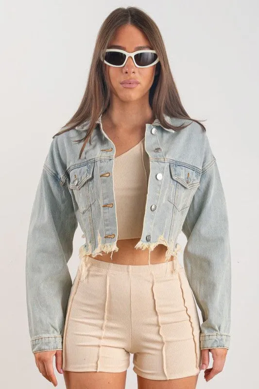 Blue Unity Eye Crop Denim Jacket