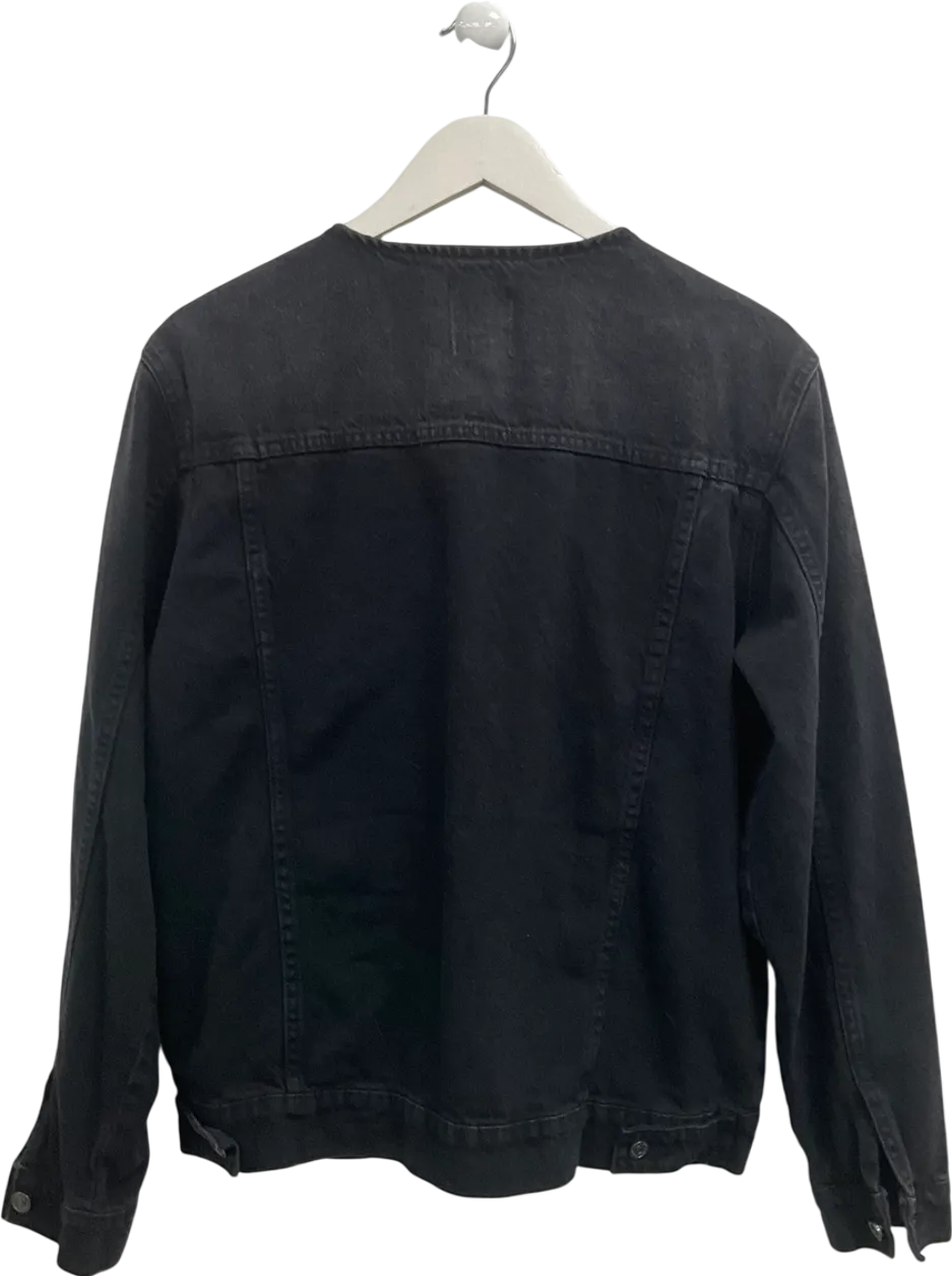 boohooMan Black Collarless Denim Jacket UK L