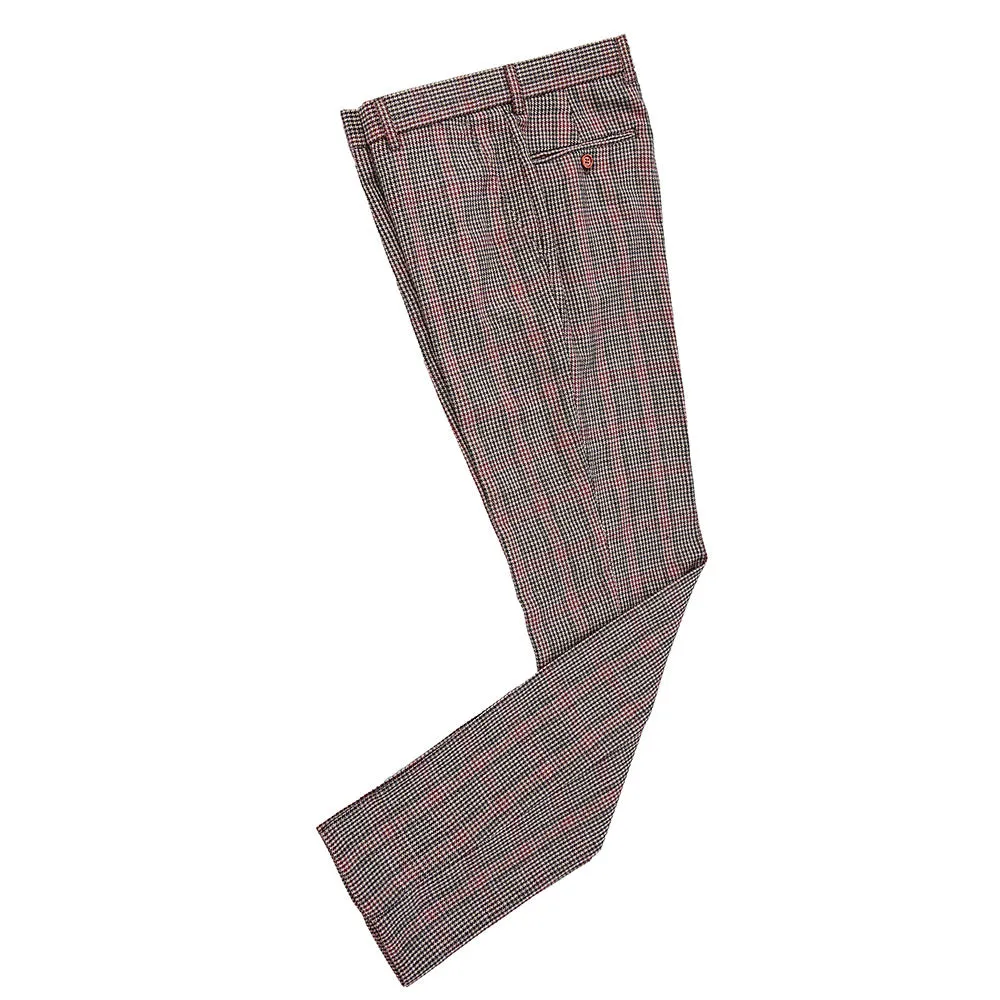 Brown Red Houndstooth Plaid Tweed 3 Piece Suit