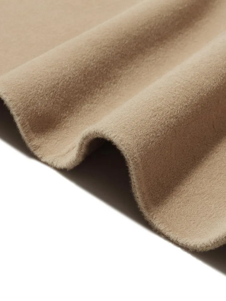 Camel Wool Double-Faced Notched Lapel Coat