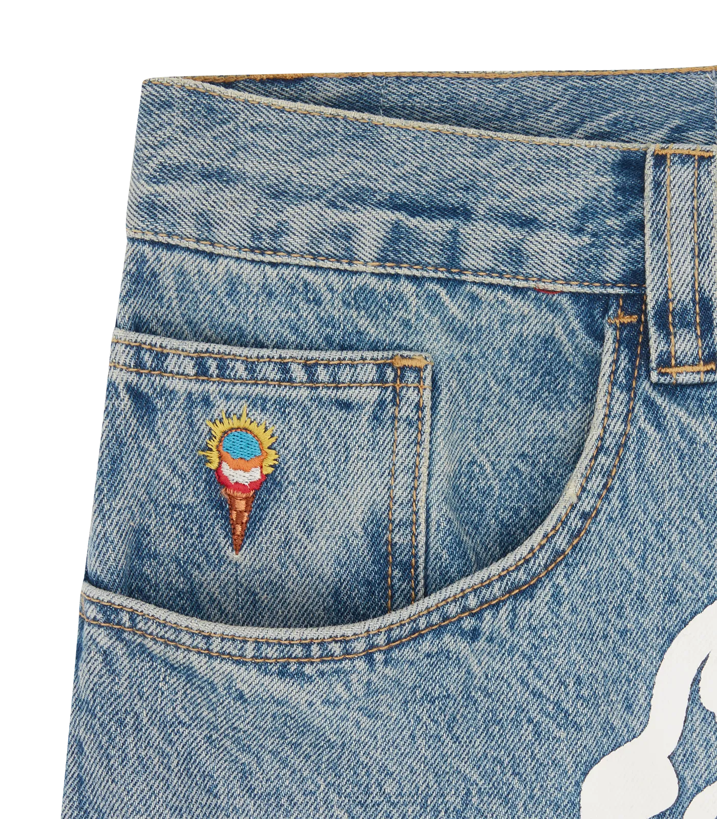 CHECK LINED DENIM PANTS - VINTAGE WASH BLUE