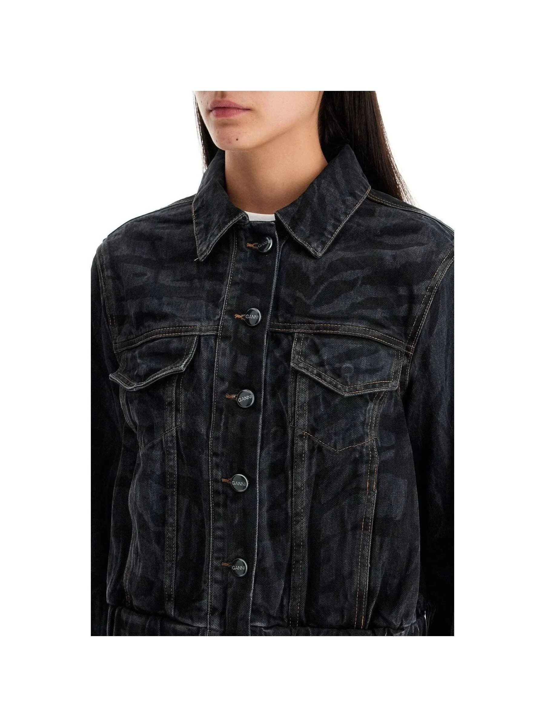 Cropped Printed Denim Jacket