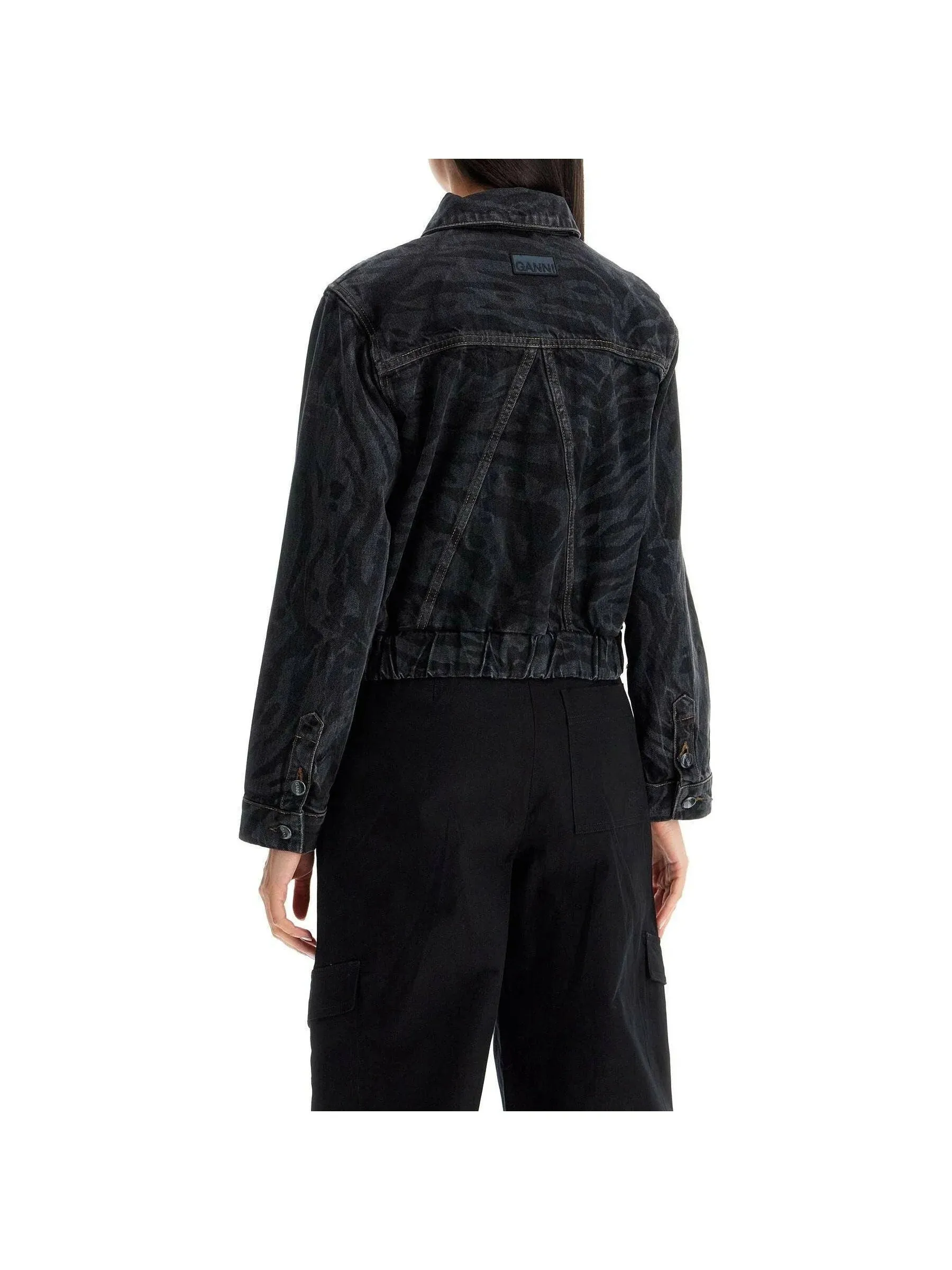 Cropped Printed Denim Jacket