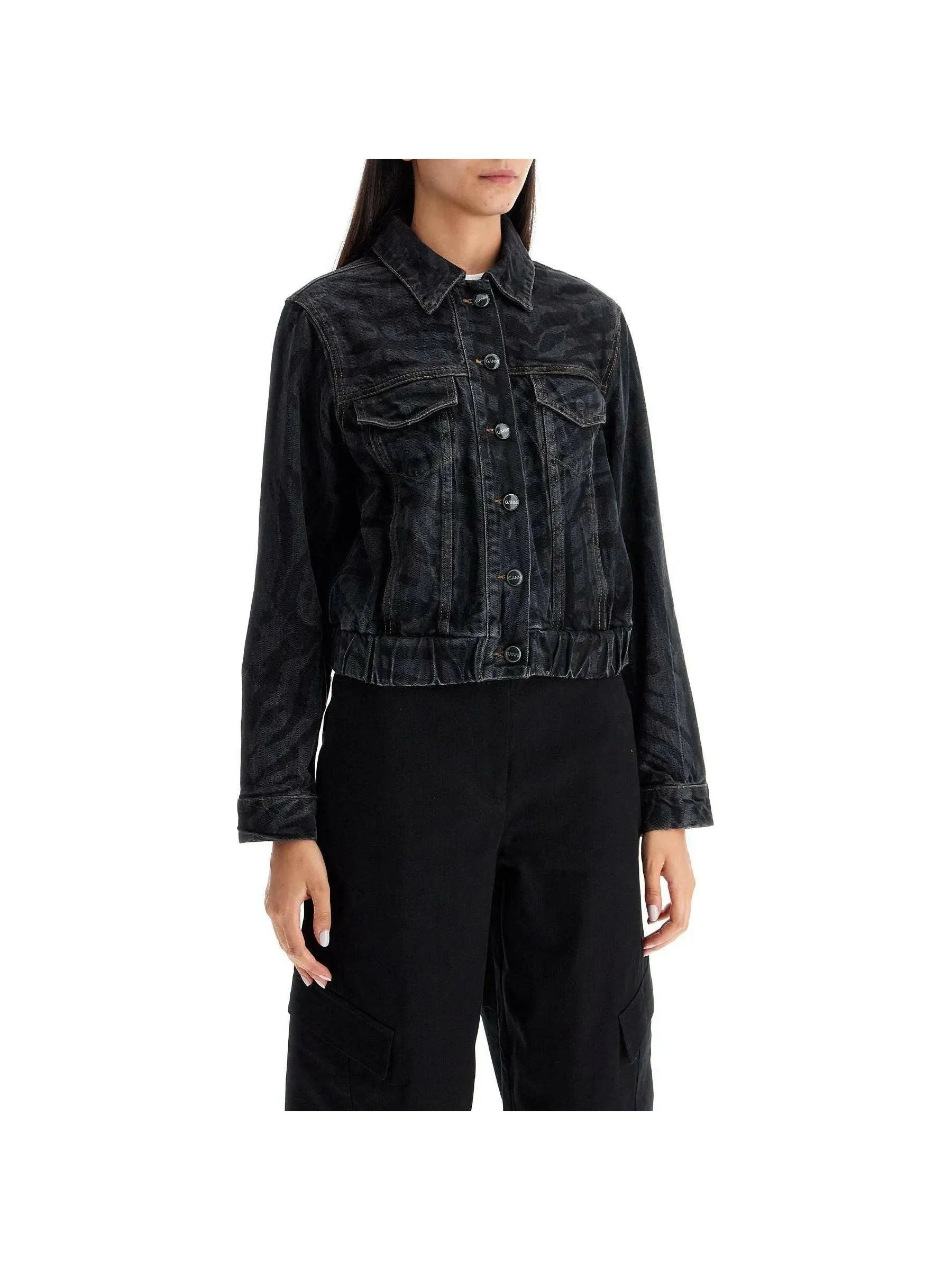 Cropped Printed Denim Jacket