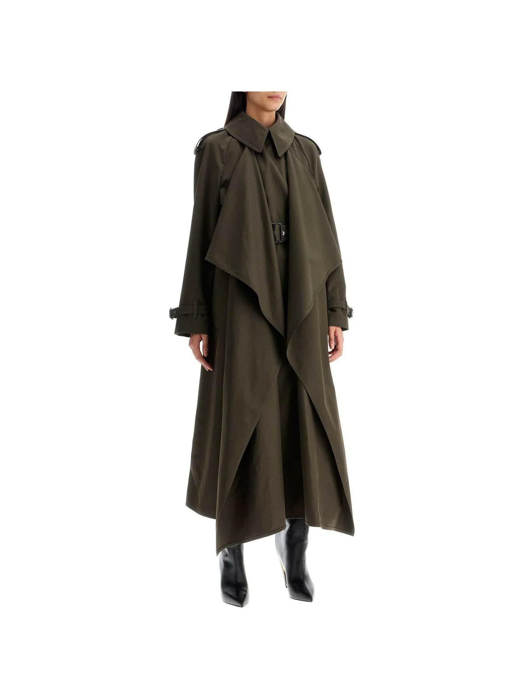 Draped Trench Coat in Wool