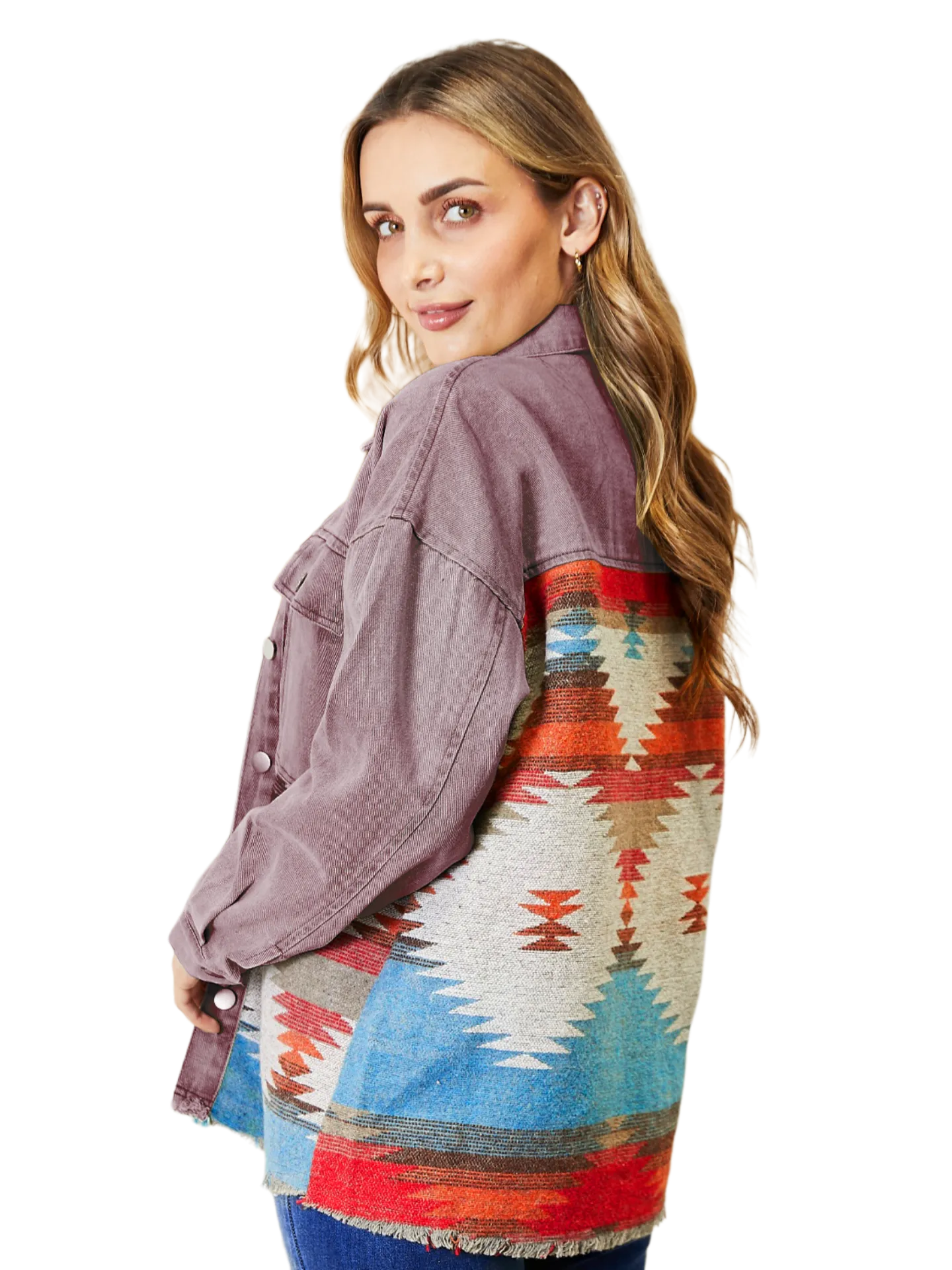 Dropped Shoulder Long Sleeve Printed Denim Jacket