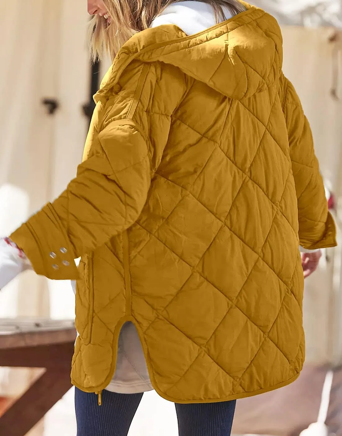 Dyexces Womens Quilted Puffer Jacket Hooded Long Sleeve Zip Up Winter Coat Lightweight Warm Jackets with Pockets