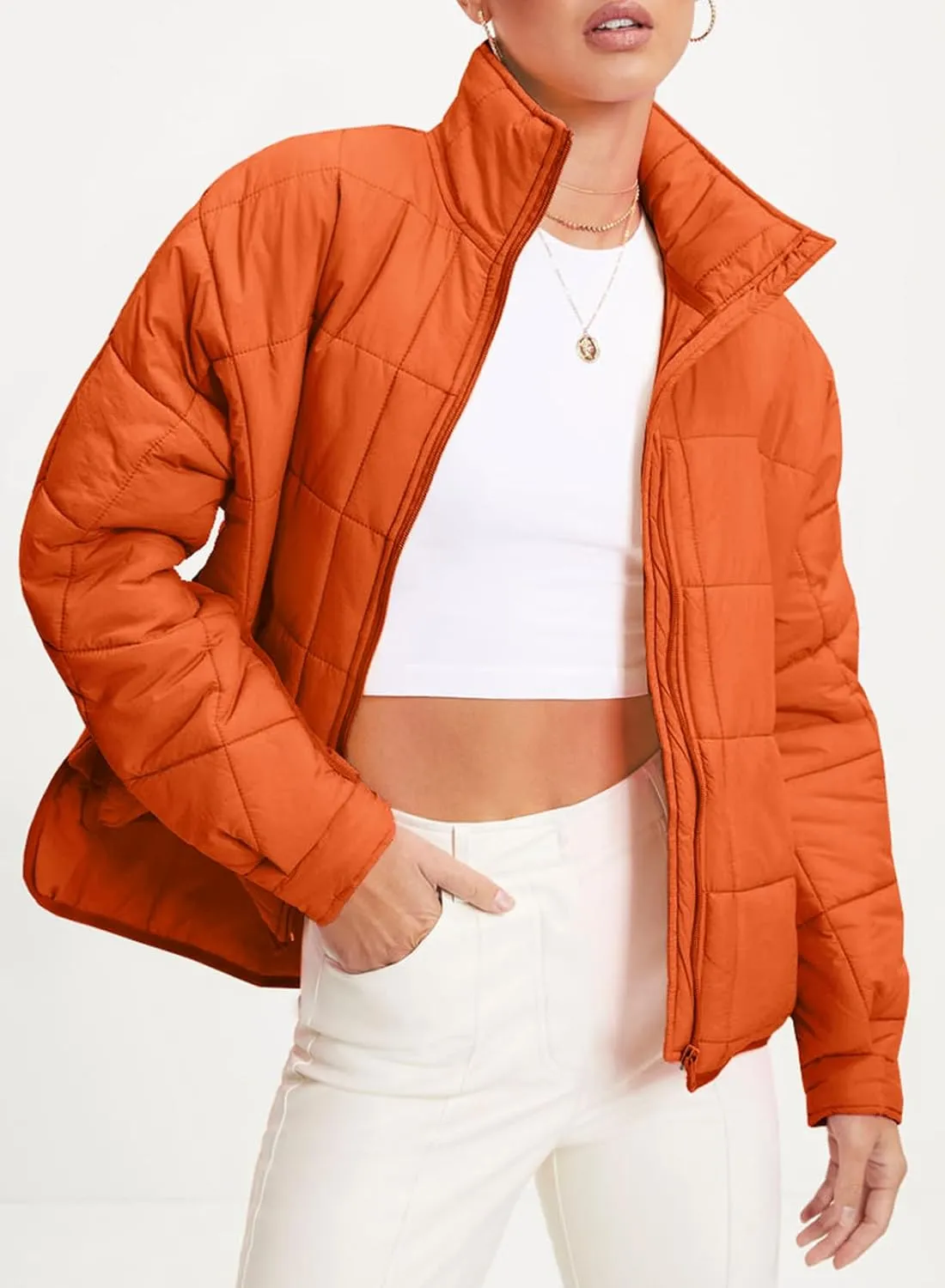 EVALESS Womens Quilted Puffer Jackets Lightweight Long Sleeve Zip Up Winter Coats Fashion 2024 Fall Outfits With Pockets