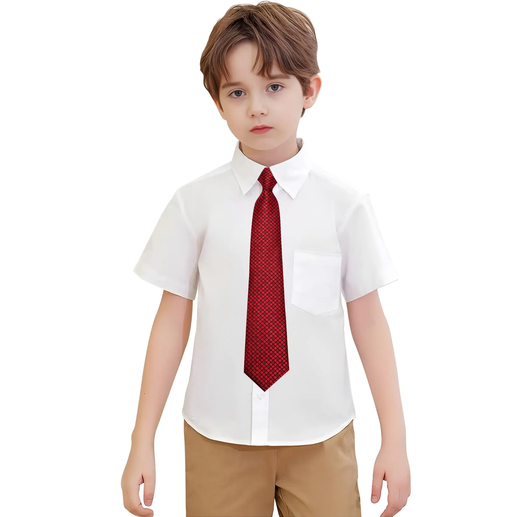 Hi-Tie Black Red Plaid Boys Pre-tied Adjustable Silk Tie Pocket Square