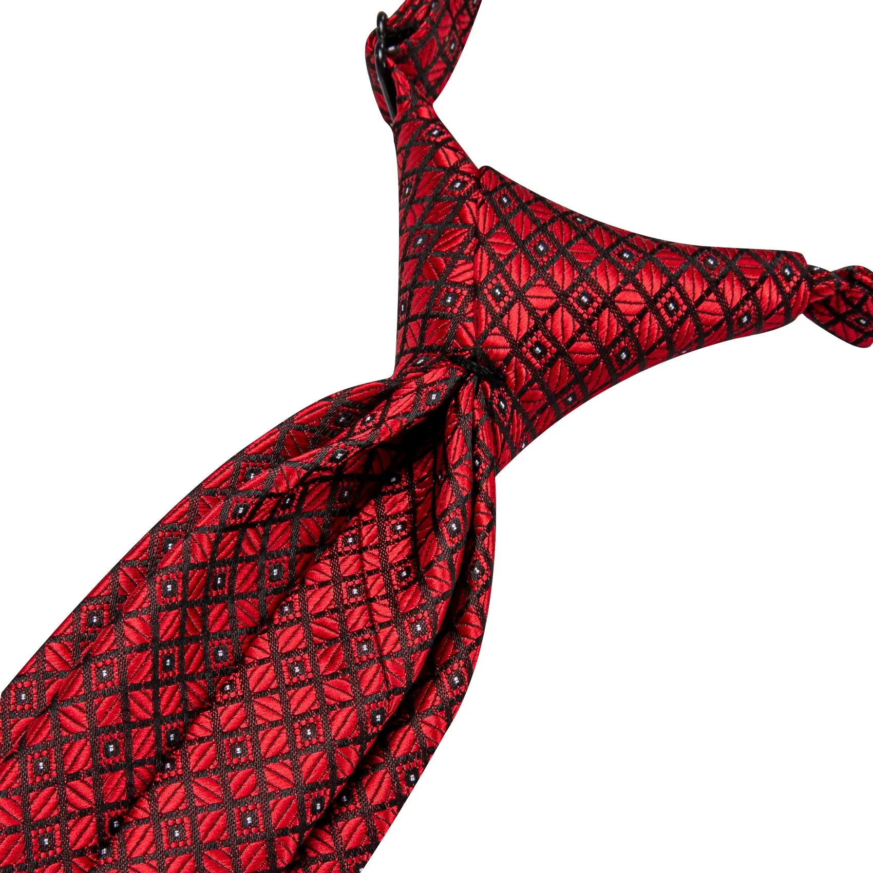 Hi-Tie Black Red Plaid Boys Pre-tied Adjustable Silk Tie Pocket Square