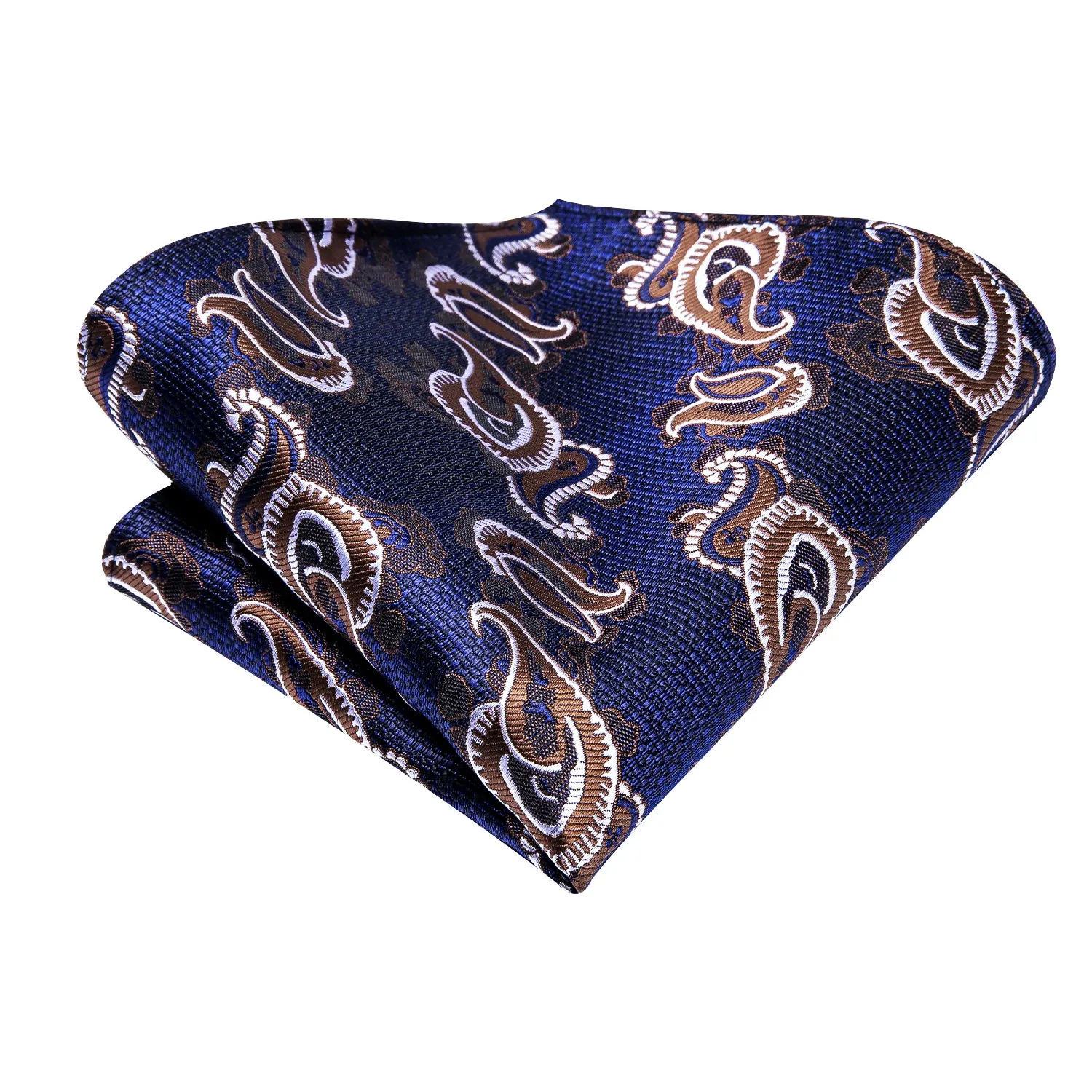 Hi-Tie Blue Brown Paisley Men's Silk Tie Pocket Square Cufflinks Set