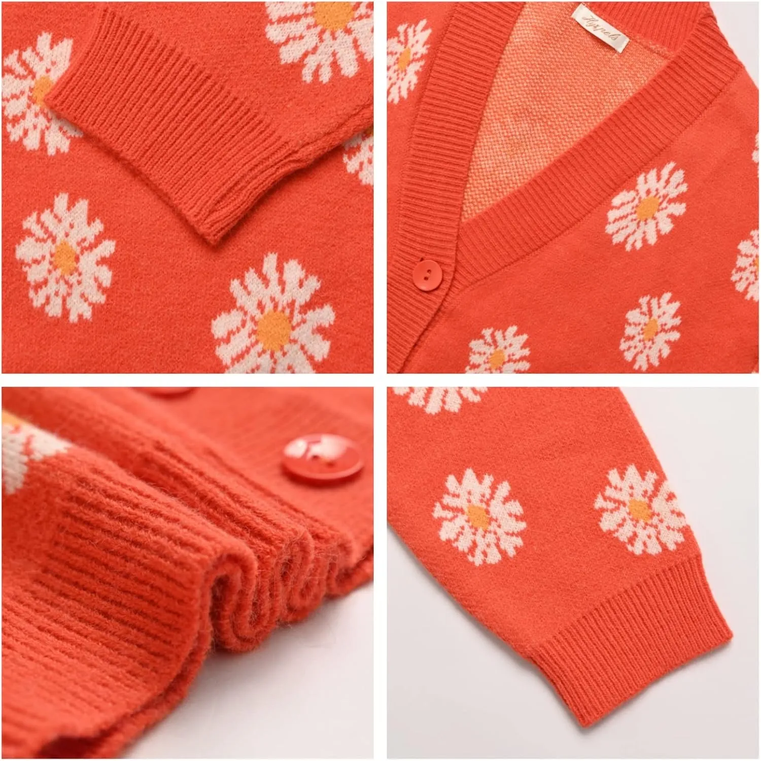 Hyipels Women's Long Sleeve Cardigan Sweater,Cute Y2K Top Knit Colorful Patterned V Neck Button Outwear S~XL