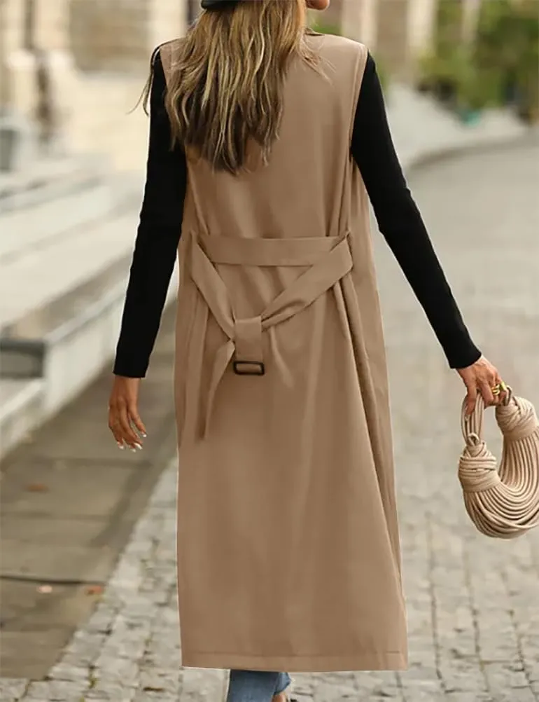 IDEALSANXUN Womens Long Vest Casual Double Breasted Sleeveless Trench Coat Jackets