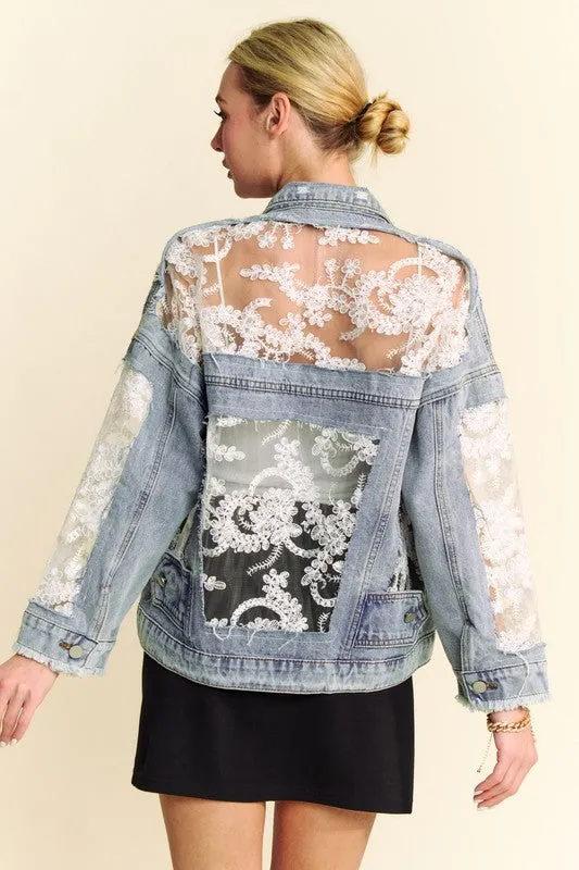 Lace Distressed Denim Jacket