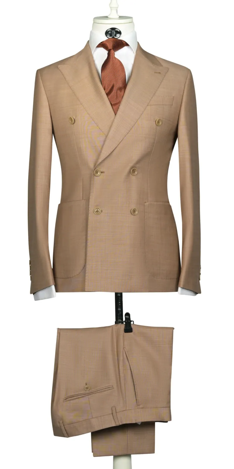 Lanificio Mario - Peach double breasted 2 - piece slim fit suit with patch pockets
