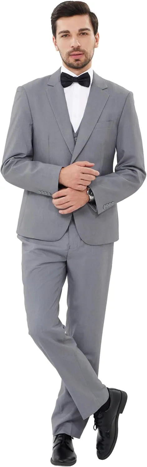MAGE MALE Men's 3 Pieces Solid One Button Suit Elegant Slim Fit Single Breasted Party Tuxedo Blazer Vest Pants Set