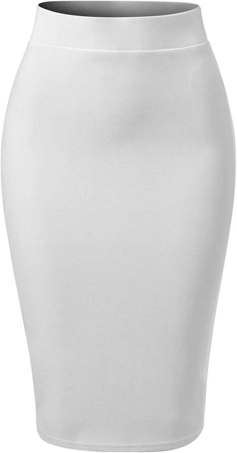 MixMatchy Women's Office Work Pencil Skirt Stretch High Waist Knee Length Bodycon for Business Casual