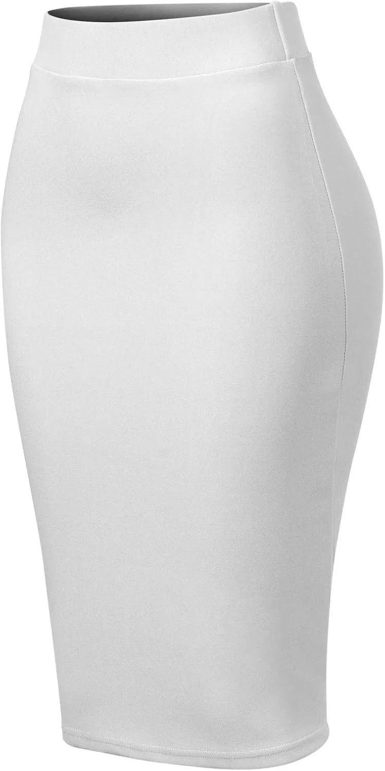 MixMatchy Women's Office Work Pencil Skirt Stretch High Waist Knee Length Bodycon for Business Casual