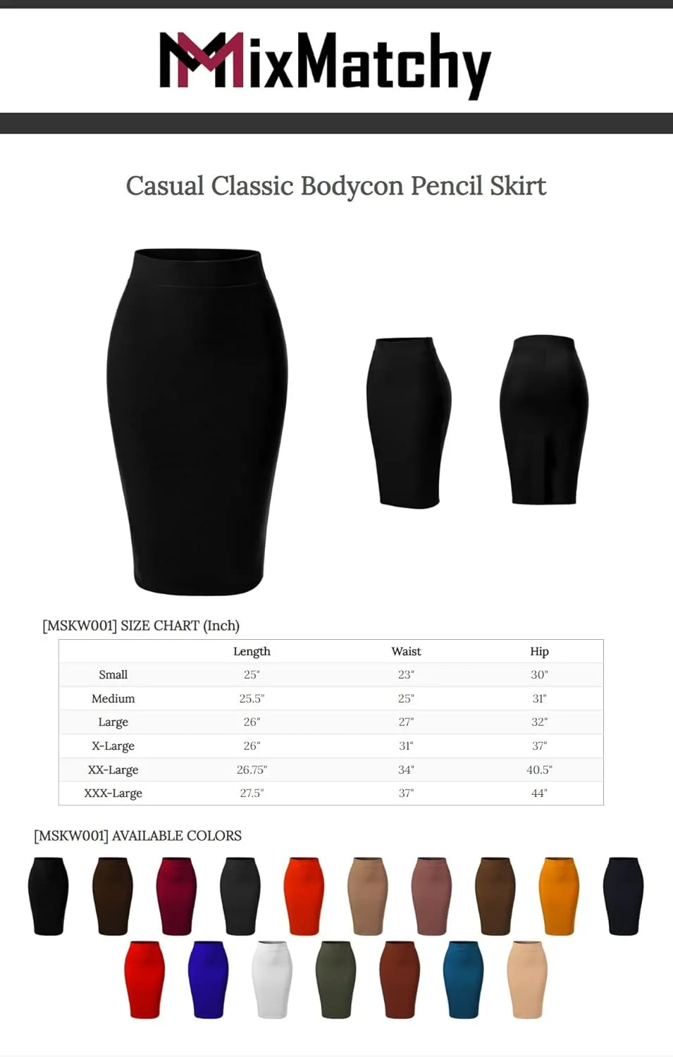 MixMatchy Women's Office Work Pencil Skirt Stretch High Waist Knee Length Bodycon for Business Casual