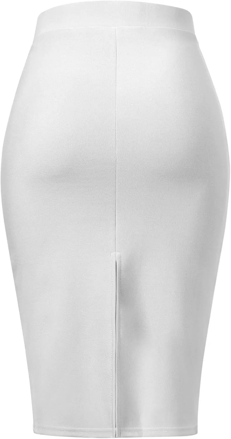 MixMatchy Women's Office Work Pencil Skirt Stretch High Waist Knee Length Bodycon for Business Casual