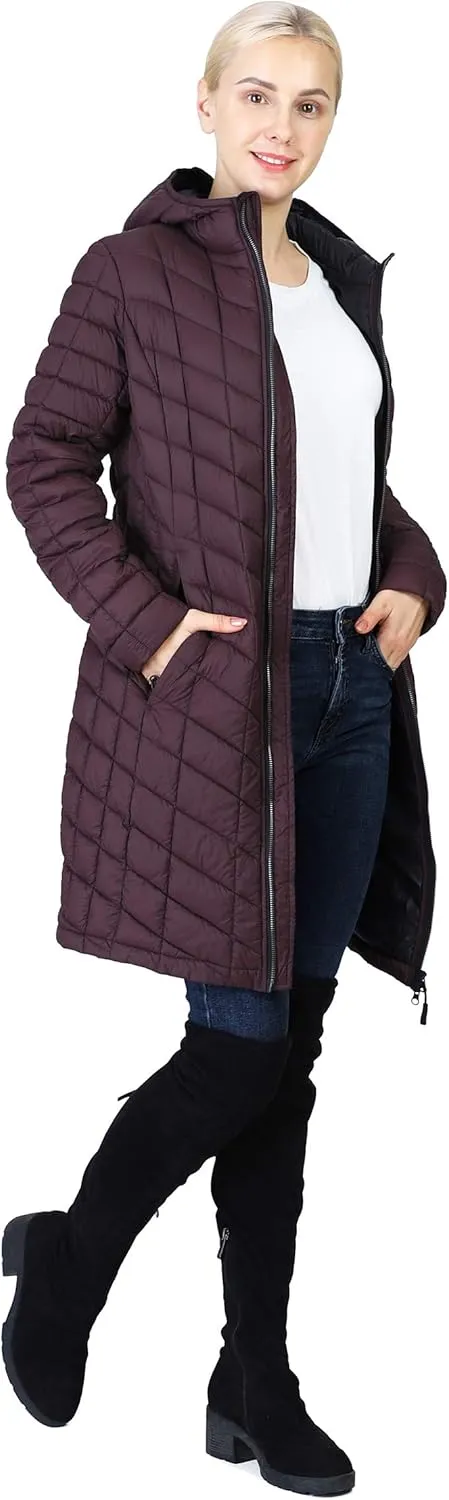 Outdoor Ventures Women's Maryan Hooded Ultra Lightweight Warm Thermolite Long Puffer Coat