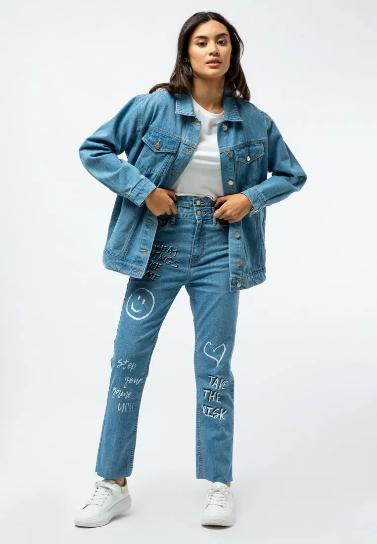 Oversized Printed Denim Jacket