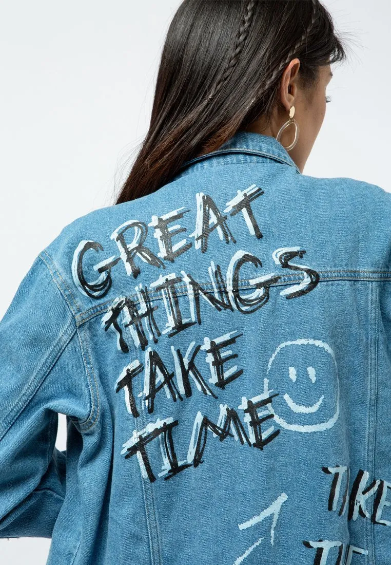 Oversized Printed Denim Jacket