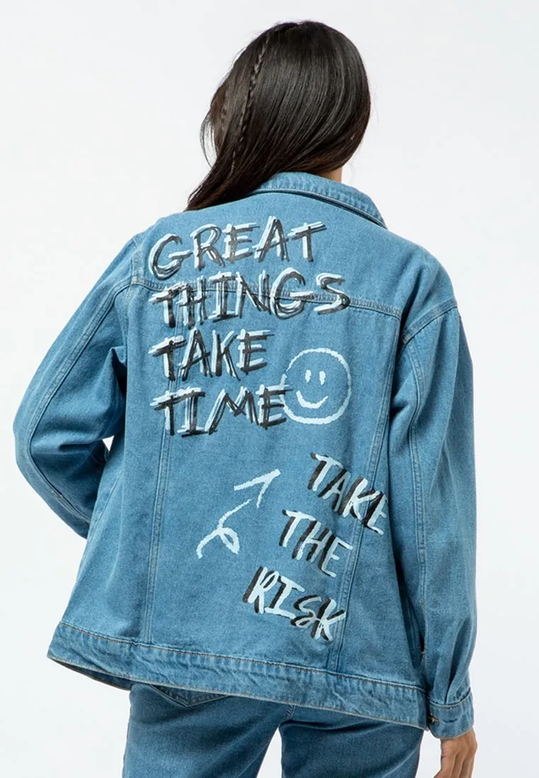 Oversized Printed Denim Jacket