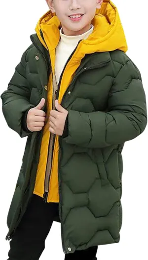 Panegy Boys Long Winter Puffer Coat 4-10 Years Toddler Kids Boy Thick Warm Hooded Coat