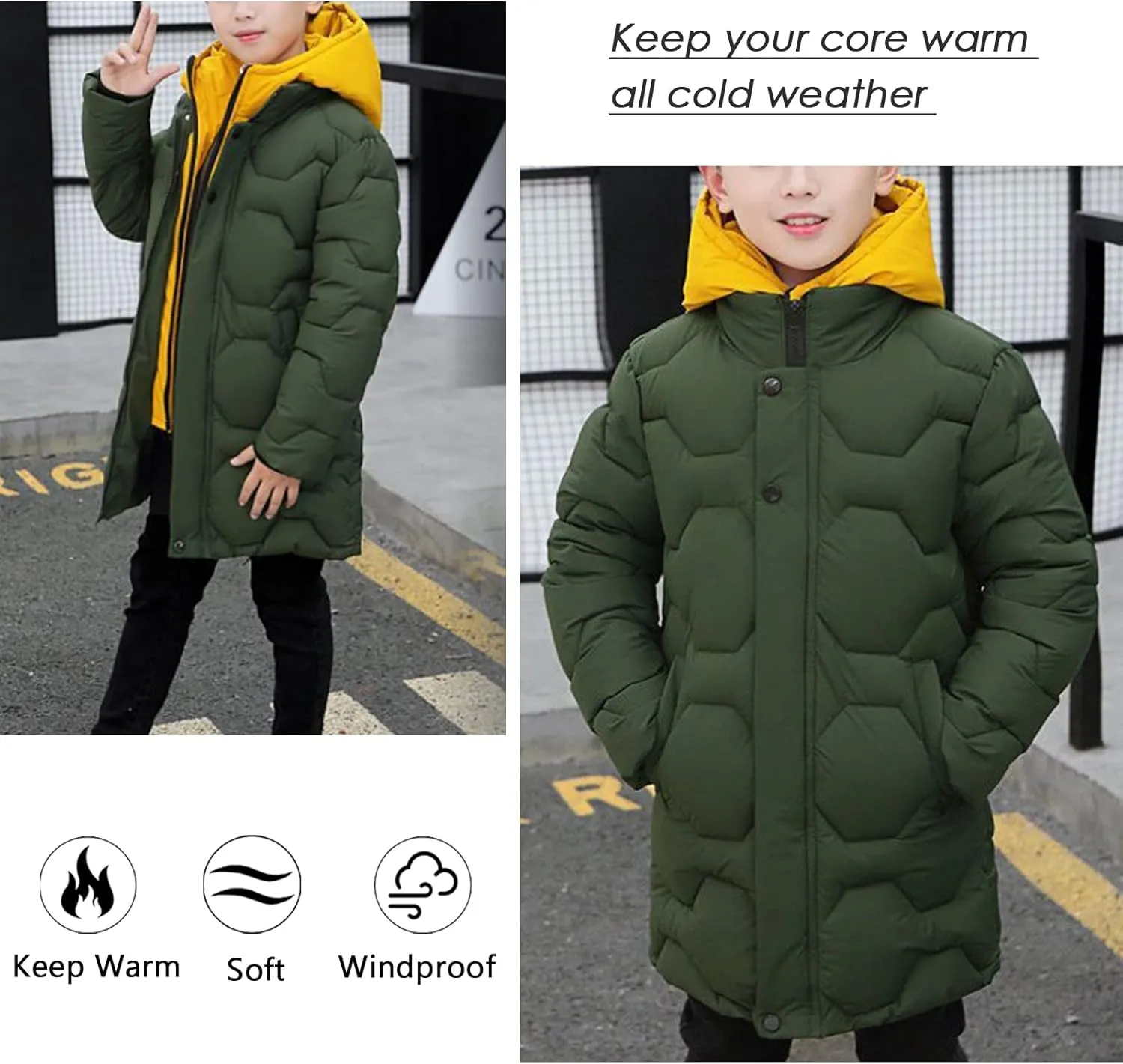 Panegy Boys Long Winter Puffer Coat 4-10 Years Toddler Kids Boy Thick Warm Hooded Coat