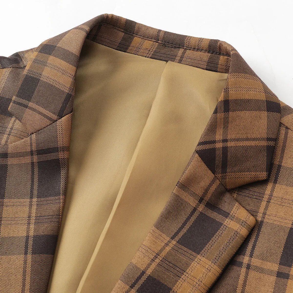 Plaid Stripe Suit Slim Fit 2-Piece Suit Khaki