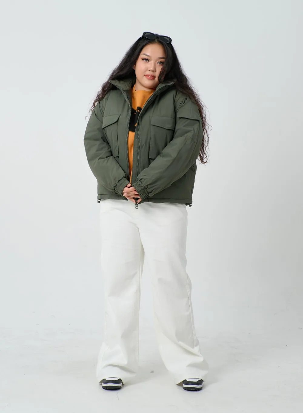 Plus Twin Front Pocket Hoodie Puffer Jacket ID27
