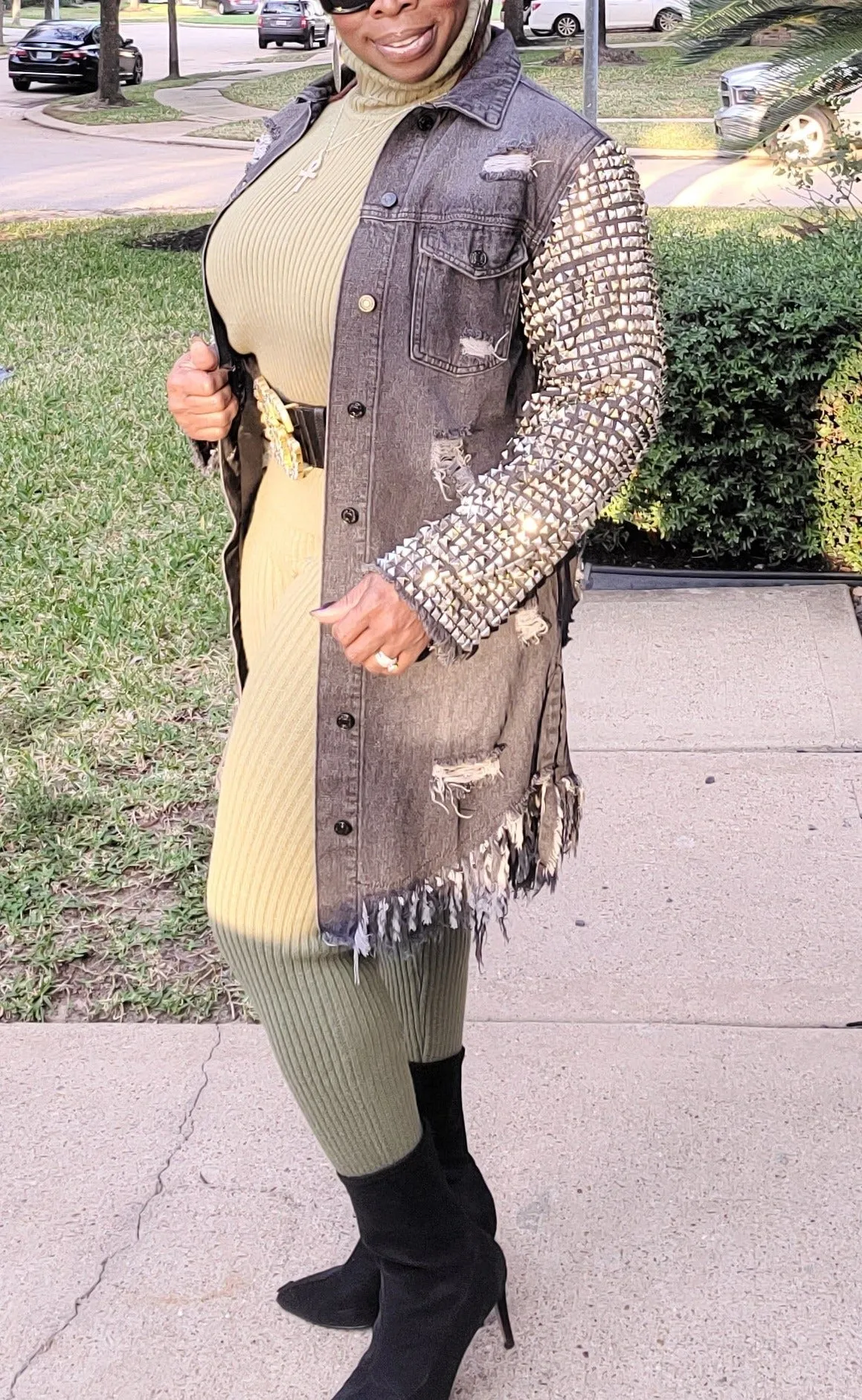 Ripped Denim Jacket with Studded Sleeves (LIMITED EDITION)