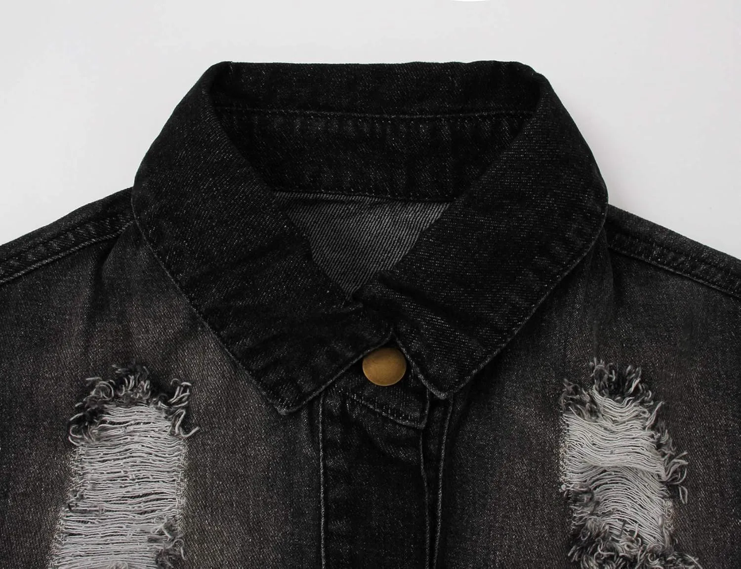SeNight Women's Jean Jacket Long Sleeve Classic Distressed Fray Hem Tassels Denim Trucker Jackets