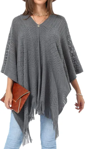 Soul Young Knitted Poncho Sweater for Women Ladies Pullover Wraps Cozy Topper shawl Cape