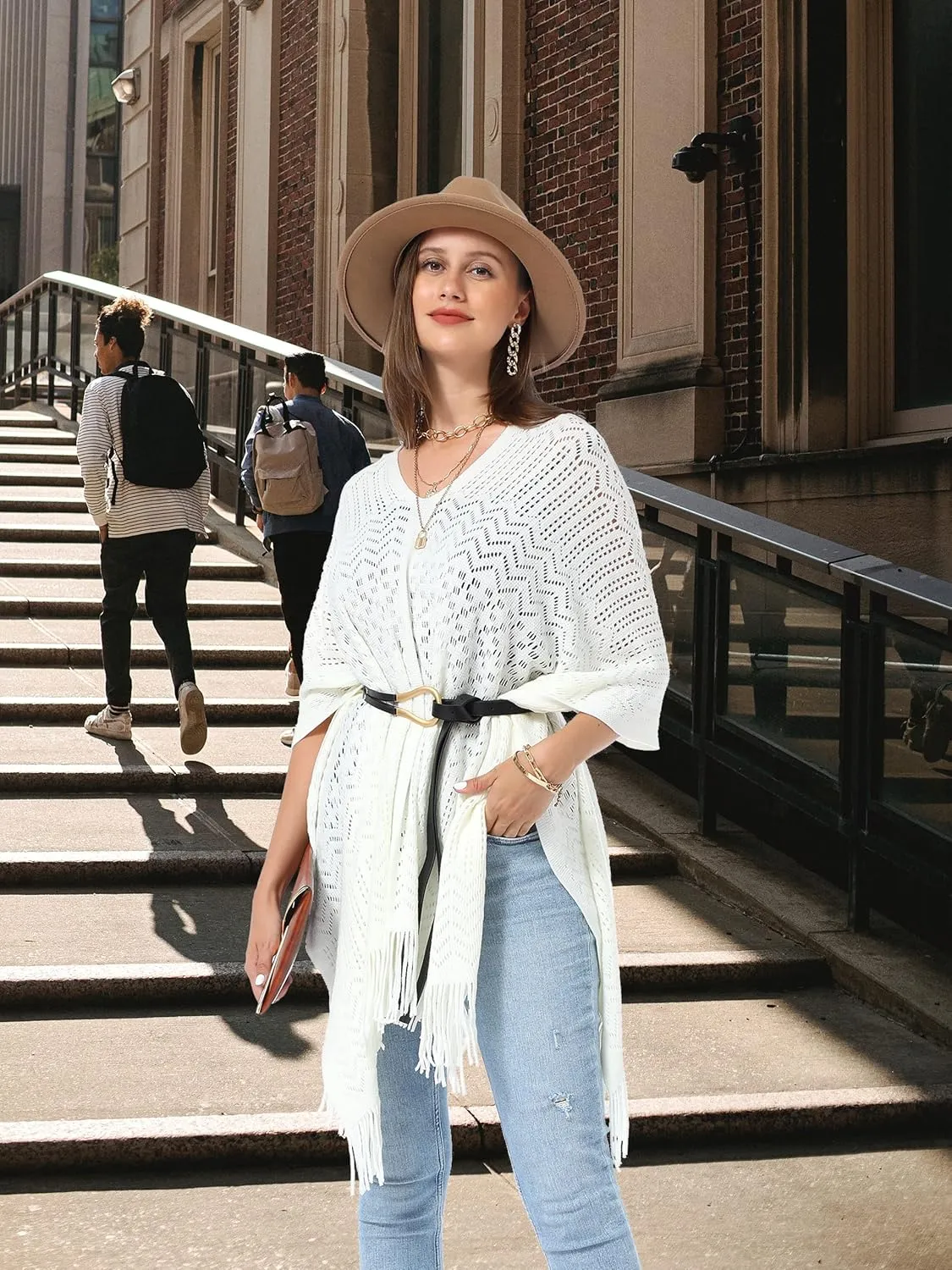 Soul Young Knitted Poncho Sweater for Women Ladies Pullover Wraps Cozy Topper shawl Cape
