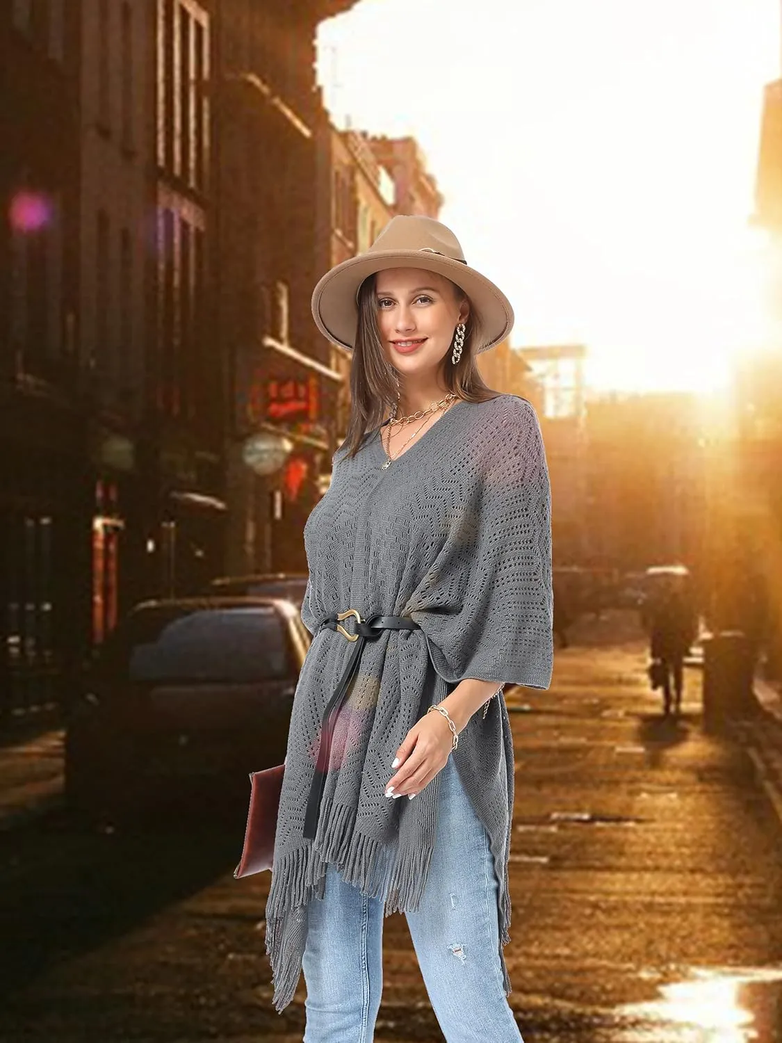Soul Young Knitted Poncho Sweater for Women Ladies Pullover Wraps Cozy Topper shawl Cape