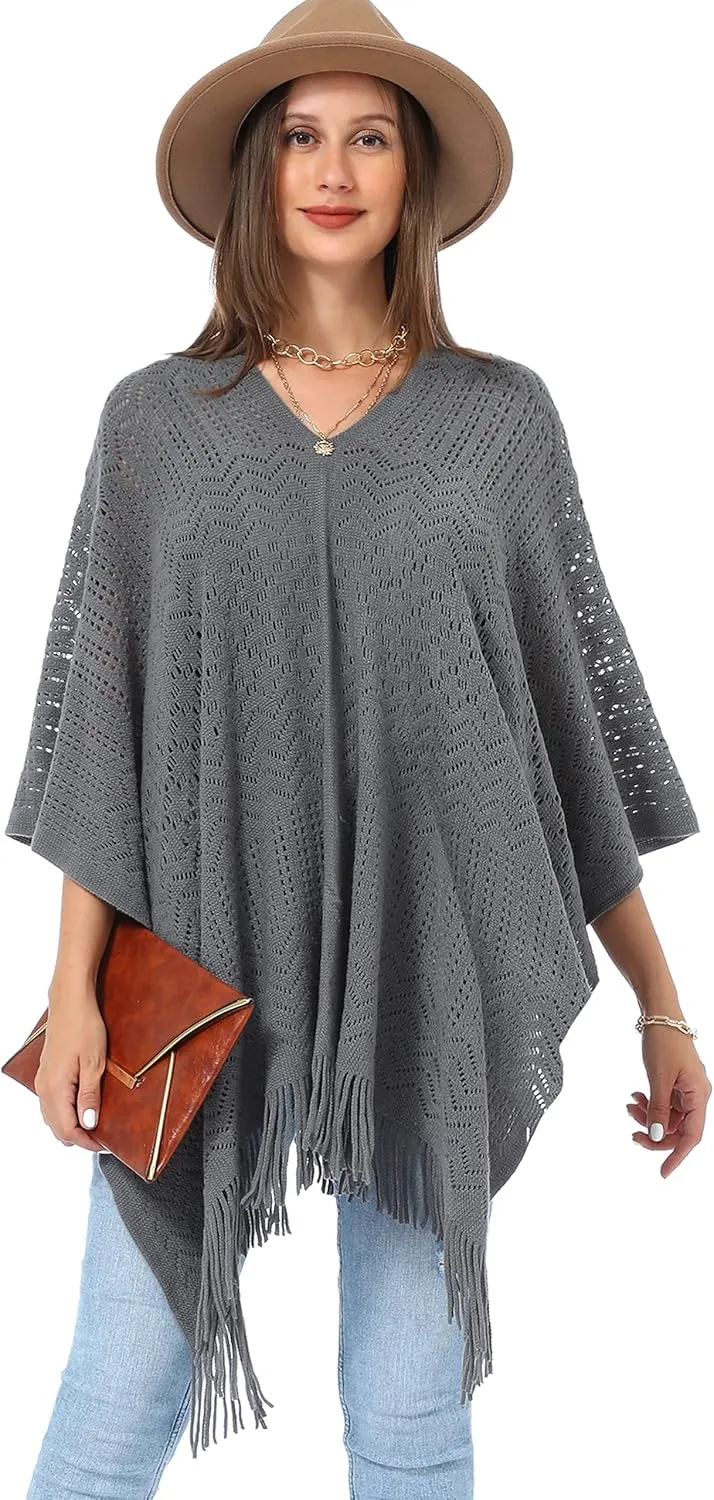 Soul Young Knitted Poncho Sweater for Women Ladies Pullover Wraps Cozy Topper shawl Cape