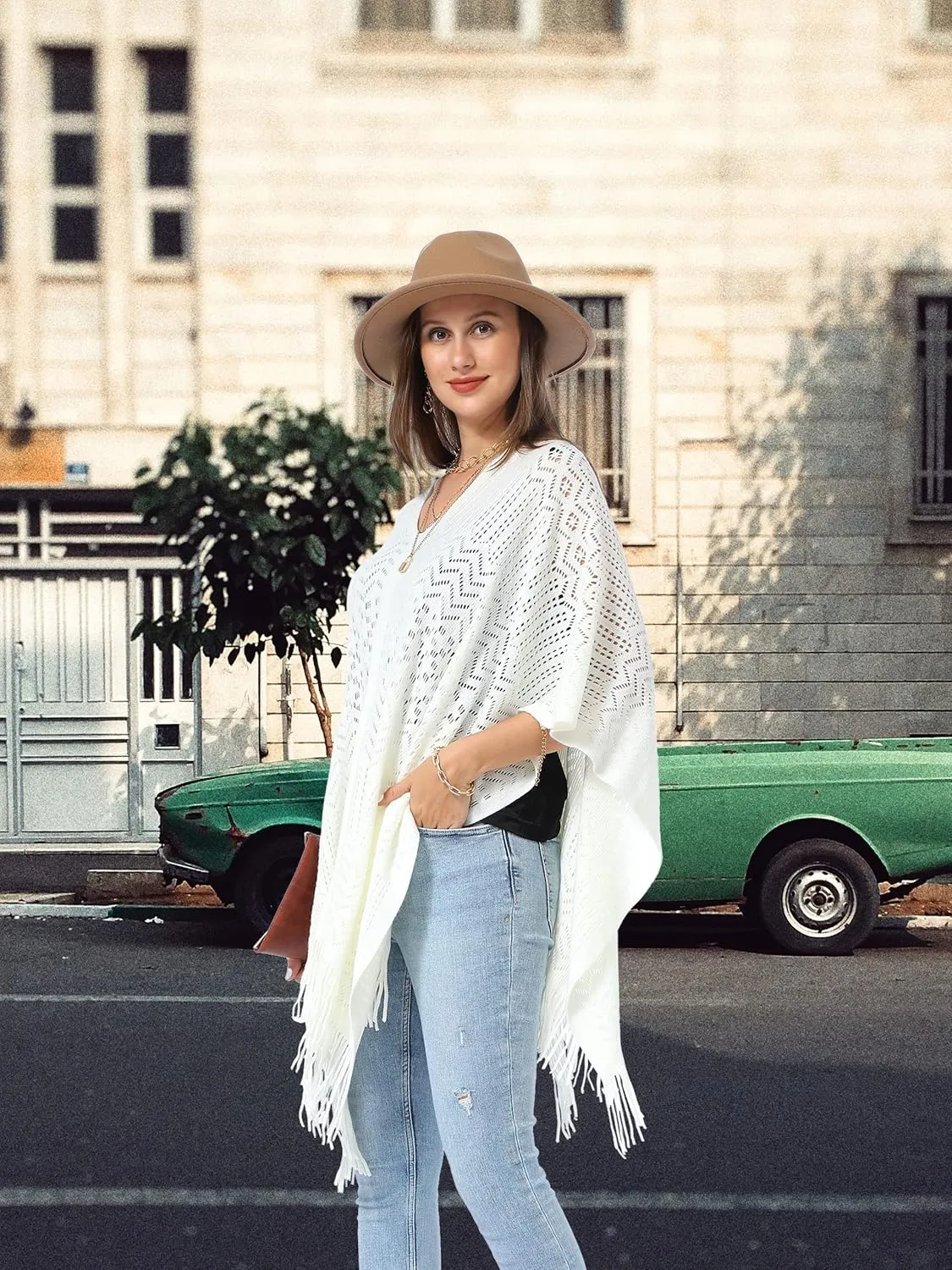 Soul Young Knitted Poncho Sweater for Women Ladies Pullover Wraps Cozy Topper shawl Cape