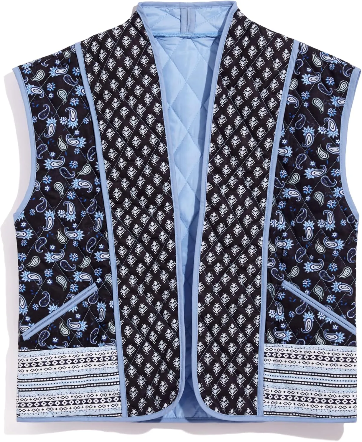 Tankaneo Womens Floral Quilted Puffer Vest Oversized Open Front Cap Sleeve Jacket Sleeveless Patchwork Outerwear