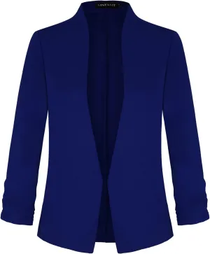Unifizz Women's Collarless 3/4 Sleeve Lightweight Blazer Slim Work Office Business Jacket