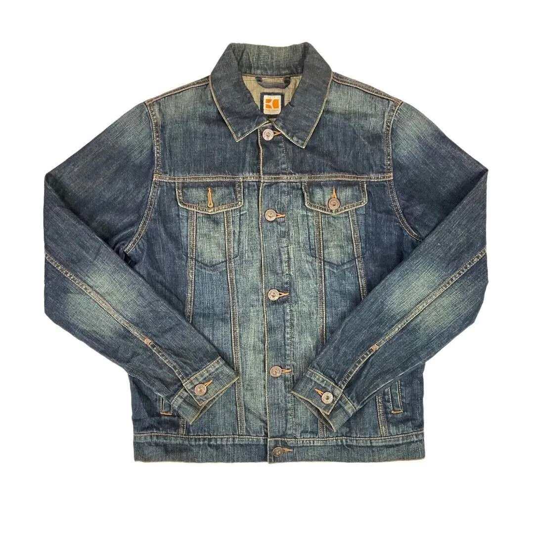 Vintage 90s 00s Blue Hugo Boss Orange Contrast Stitch Denim Jacket S M