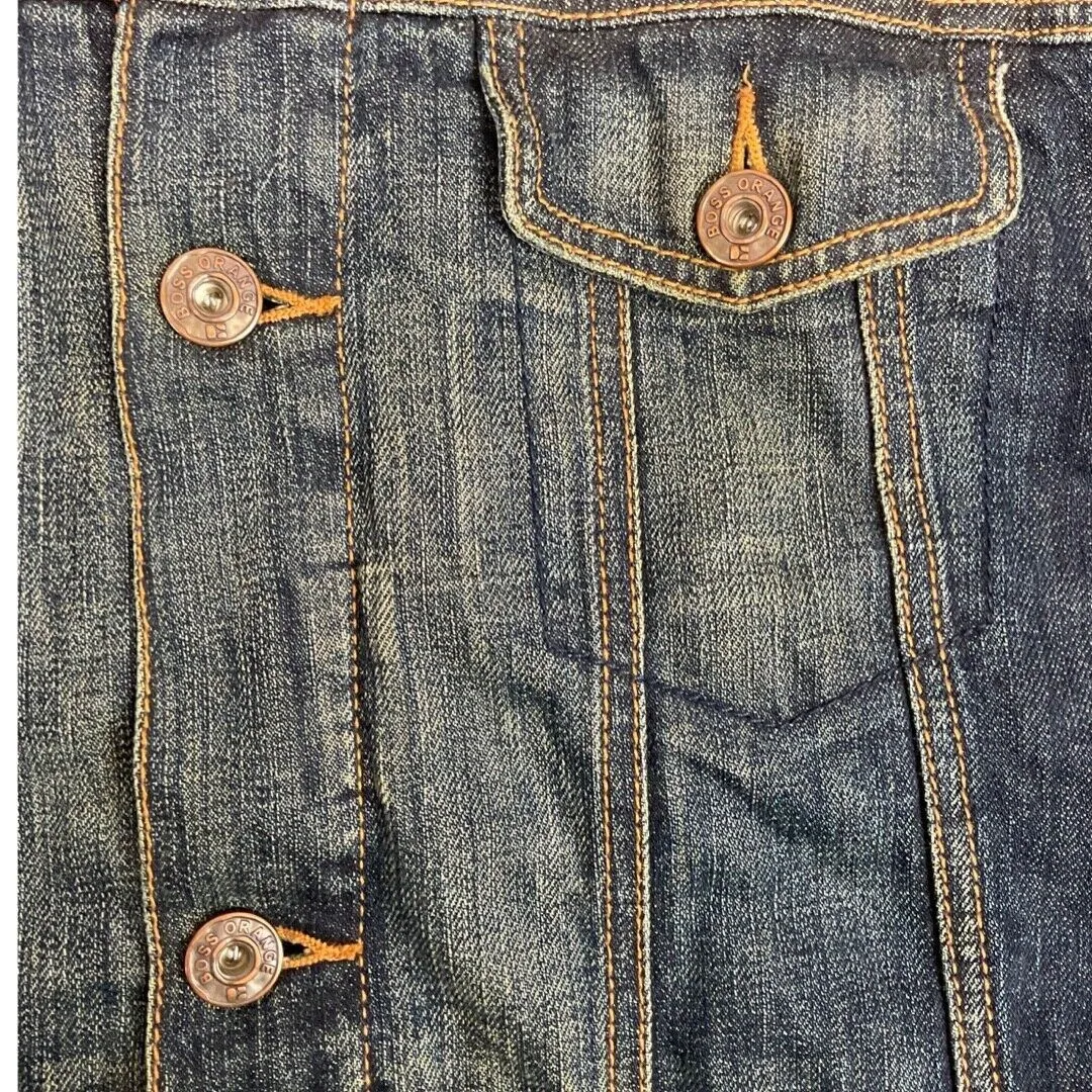 Vintage 90s 00s Blue Hugo Boss Orange Contrast Stitch Denim Jacket S M