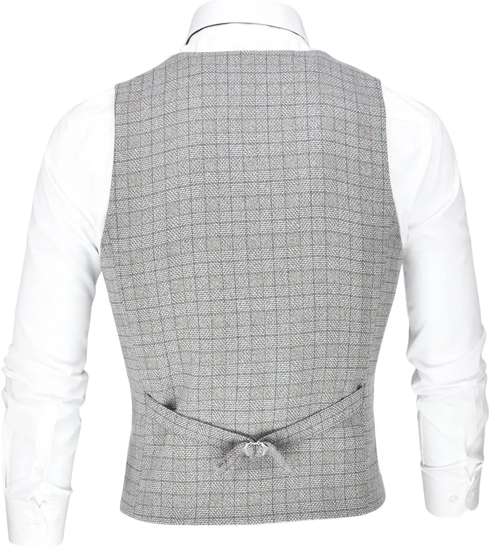 VOBOOM Men's V-Neck Suit Vest Casual Slim Fit Dress 6 Button Waistcoat
